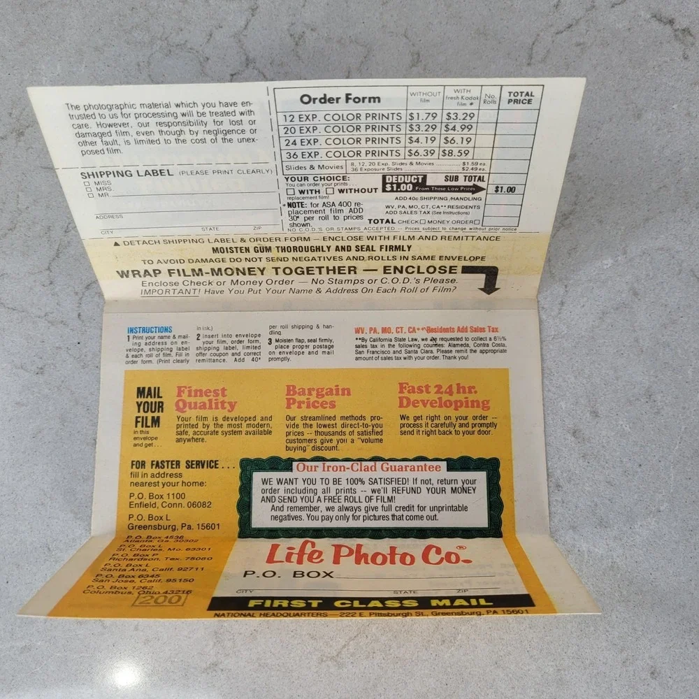 Kodak Ad Pic-Parade Photo Service Film Developing Envelope Kodacolor
